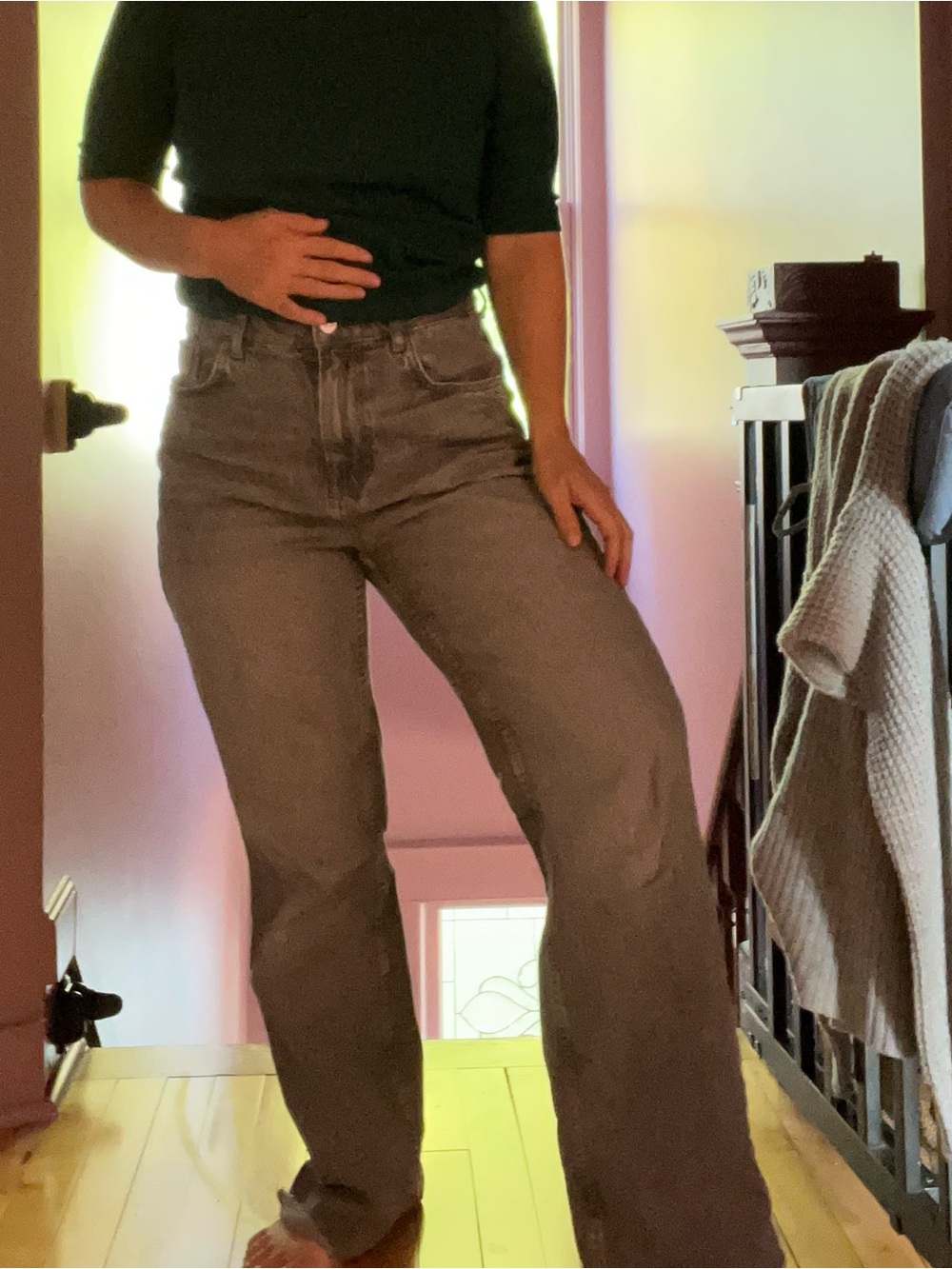 Zara High-Rise Straight Jeans — Grey Wash